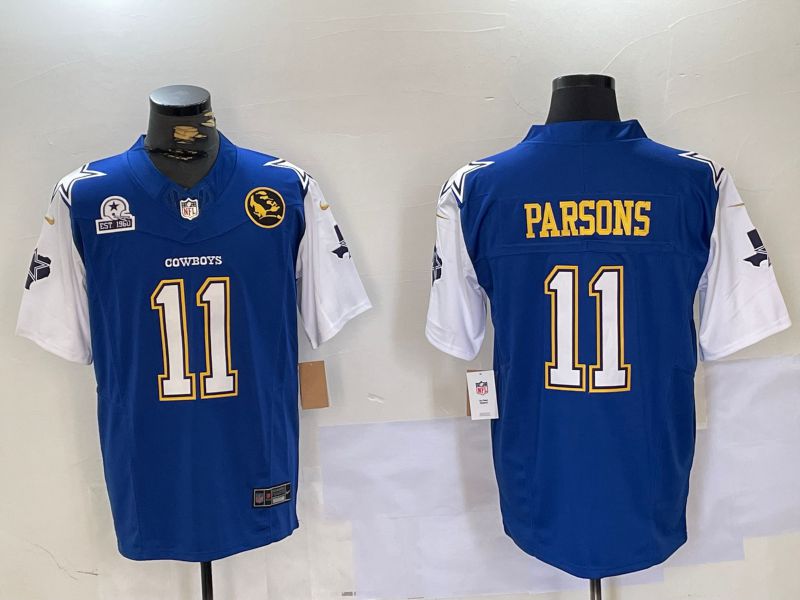 Men Dallas Cowboys #11 Parsons Blue five generations 2024 Nike Vapor Limited NFL Jersey style 2